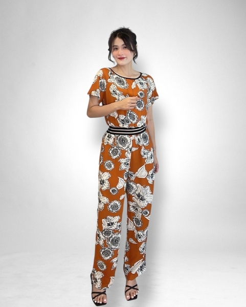 Jumpsuite quần dài rã eo ren thun sọc