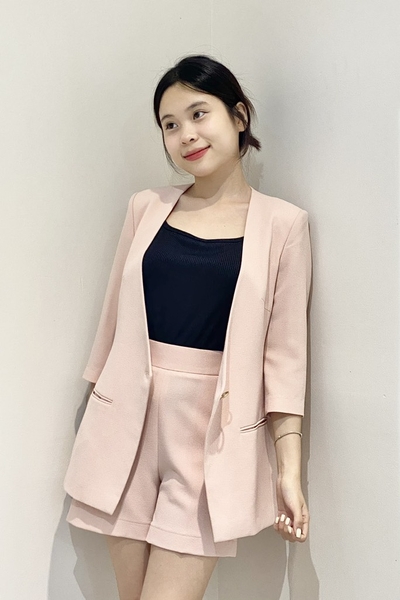 Set áo vest cổ sâu + quần sọt - hồng