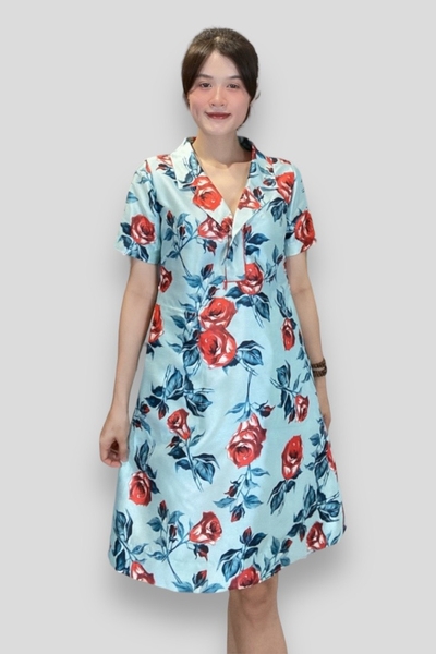 Đầm tunic nanton xẻ trụ tay ngắn, túi, kết cườm