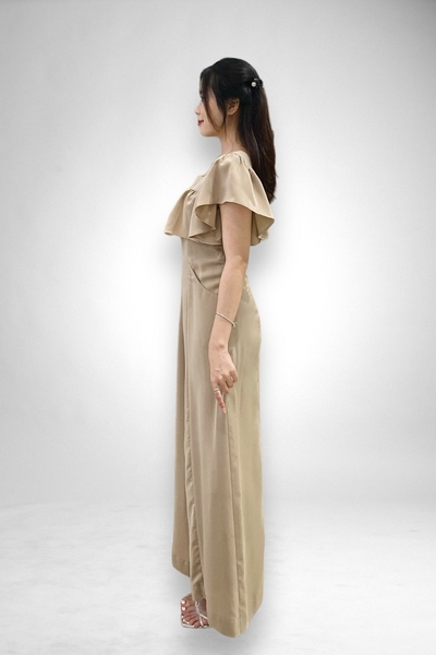 Jumsuit cổ vuông bèo, 2 túi trước - nude