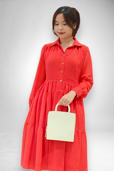 Đầm baby doll sơ mi xẻ trụ tay dài 2l