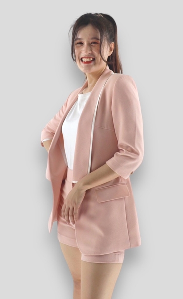 Vest dài cổ sam viền trắng, tay lỡ