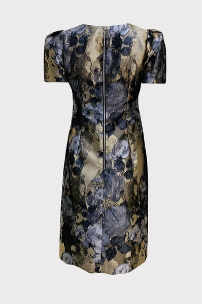 Đầm suôn cổ U tay ngắn xếp vuông