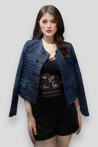 Vest ngắn cổ tròn 2 hàng nút tay dài