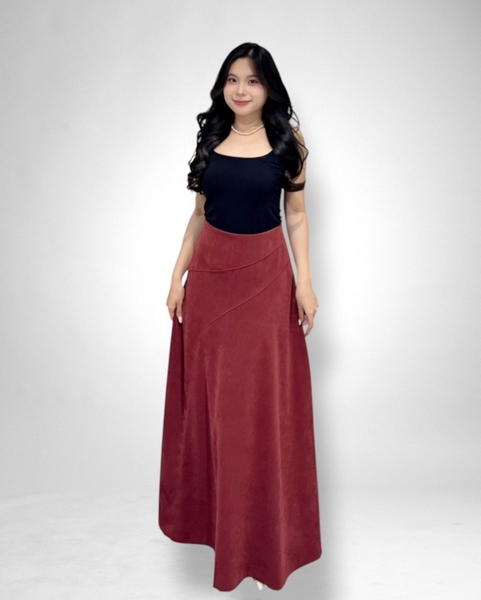 Váy dài lưng liền rã nối 2 lớp - đỏ đô