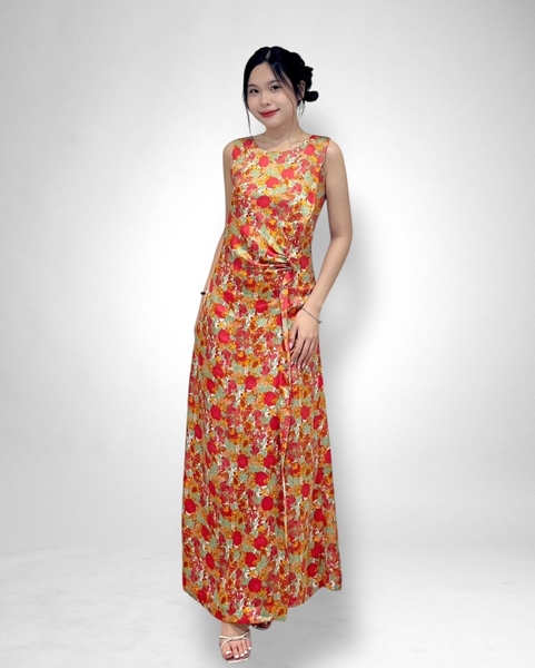 Đầm maxi cổ thuyền bèo xếp eo 1 bên 2l