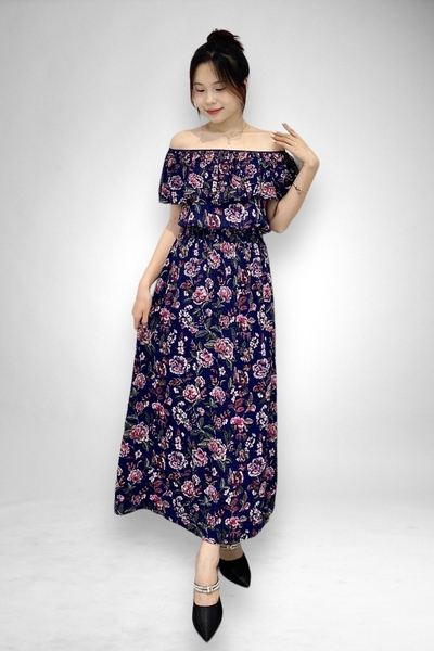 Đầm maxi cổ bèo eo thun chỉ