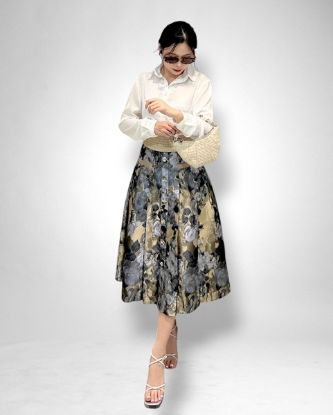 Váy lưng thun túi giả, xếp con sống, dk hong 2l