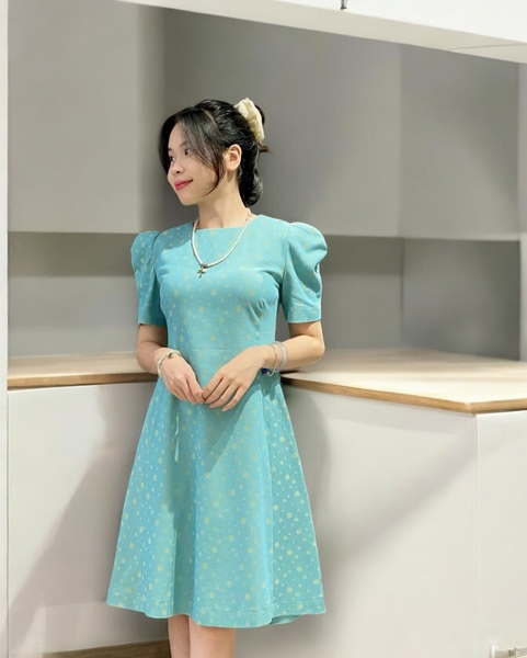 Đầm xòe cổ tròn tay ngắn rã