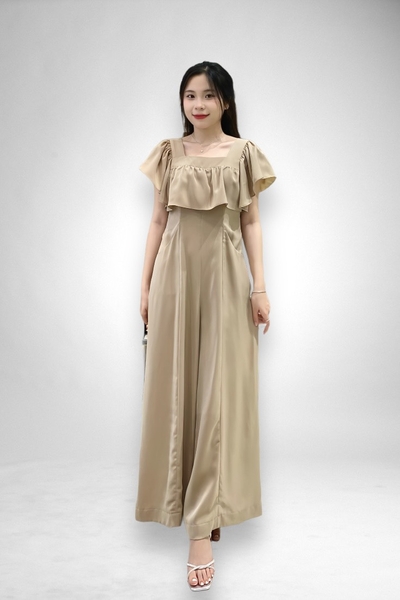 Jumsuit cổ vuông bèo, 2 túi trước - nude