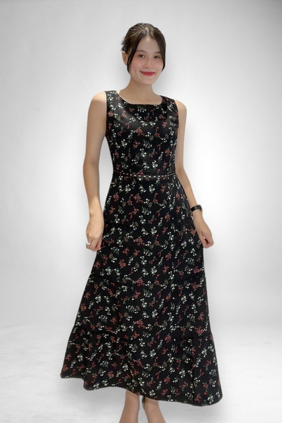 Đầm maxi tầng cổ thuyền rã eo ghép ren