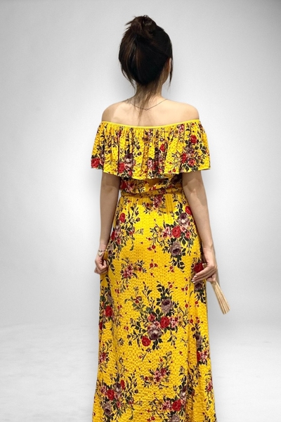 Đầm maxi cổ bèo eo thun chỉ