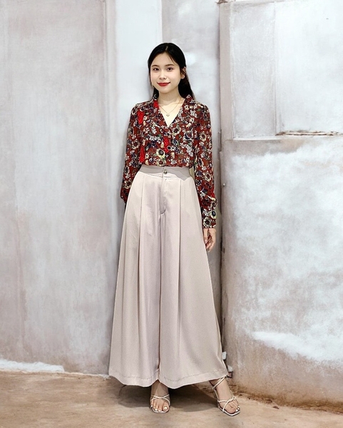 Quần ống rộng hồng da