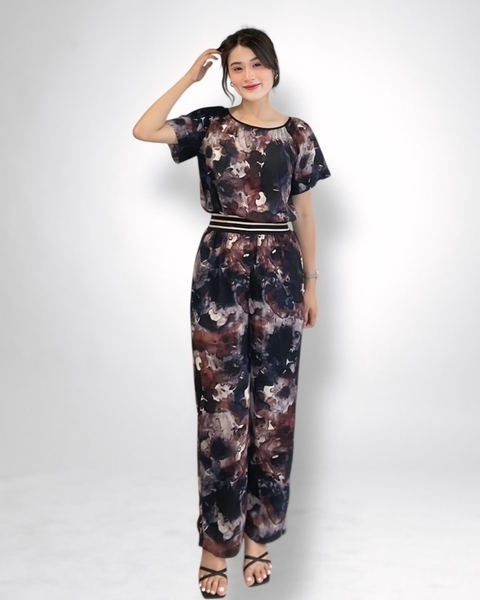 Jumpsuite quần dài rã eo ren thun sọc
