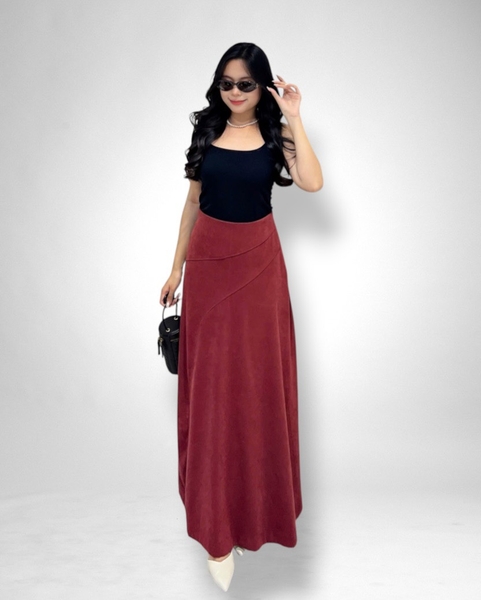Váy dài lưng liền rã nối 2 lớp - đỏ đô