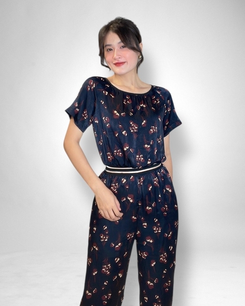Jumpsuite quần dài rã eo ren thun sọc