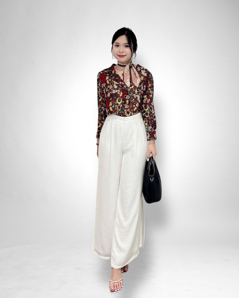 Quần suông lưng 4f - lụa trắng 2l