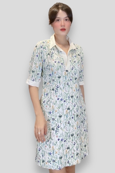 Đầm smi cổ mổ trụ, tay ngắn măng sết