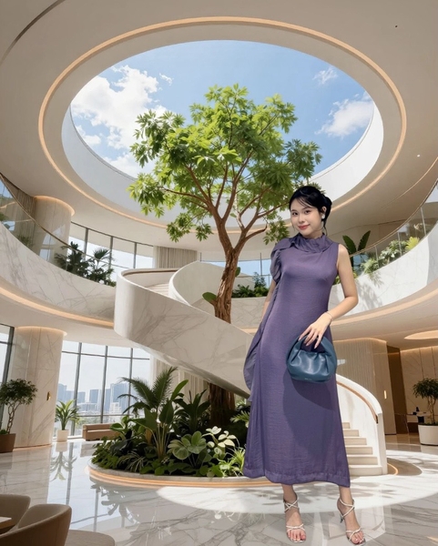 Đầm maxi cổ lọ bèo 1 bên 2l - tím