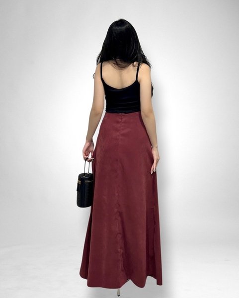 Váy dài lưng liền rã nối 2 lớp - đỏ đô