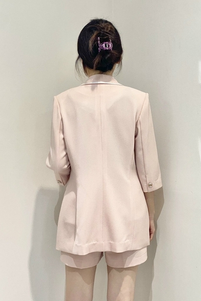 Vest dài cổ sam viền trắng, tay lỡ