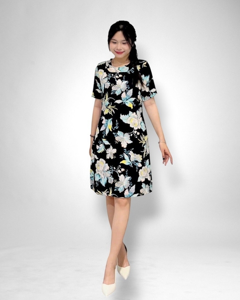 Đầm thuyền sau tim nơ sau tay ngắn