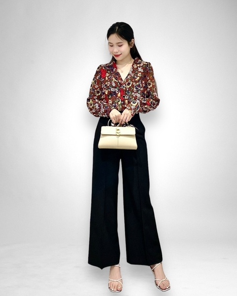 Quần ống loe li chạy cỏ, lưng bản móc