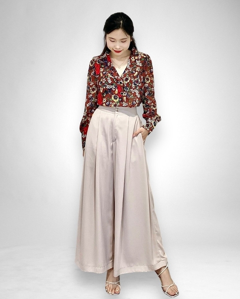 Quần ống rộng hồng da