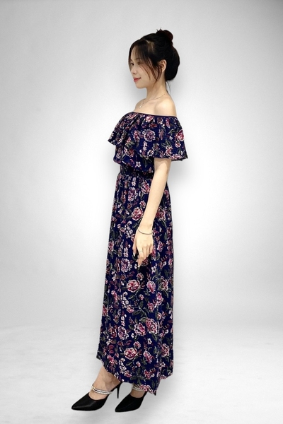 Đầm maxi cổ bèo eo thun chỉ