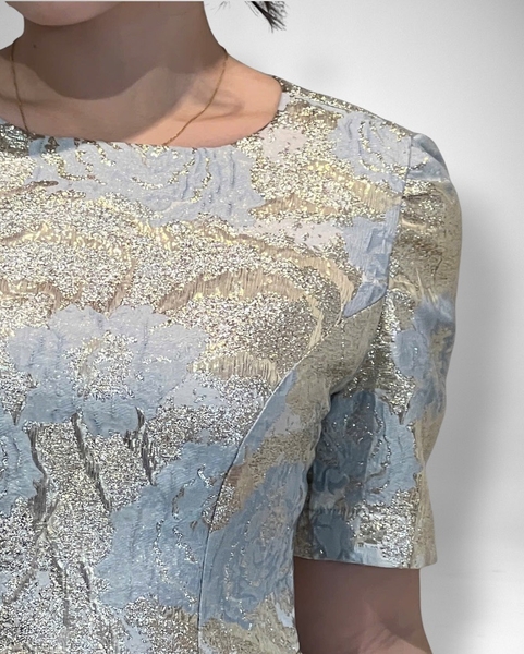 Đầm cổ thuyền tay ngắn dún, tùng xoè, dk sắt