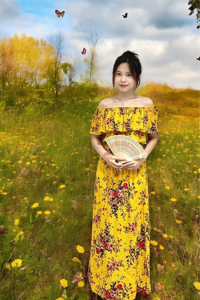 Đầm maxi cổ bèo eo thun chỉ