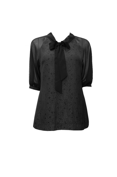 Áo cổ tim cột dây nơ, tay dún bo