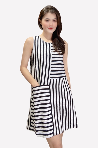 Đầm tunic phối sọc ngang xuôi