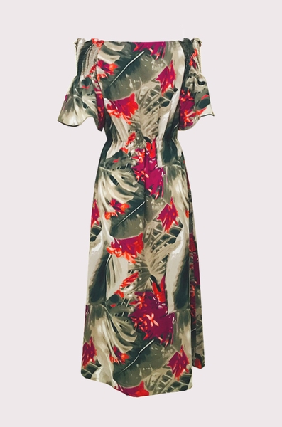 Đầm maxi trễ vai tay ngắn thun