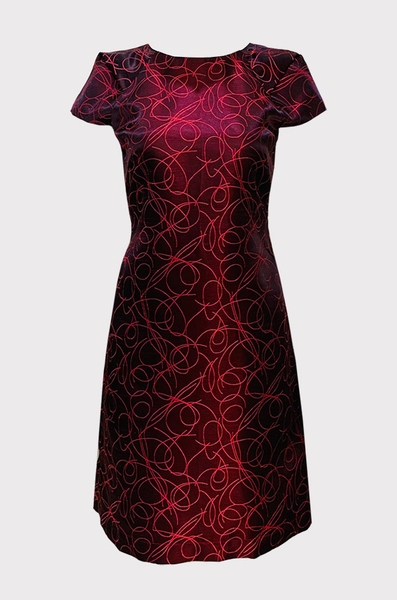 Đầm suôn cổ tròn tay ráp ngắn xếp