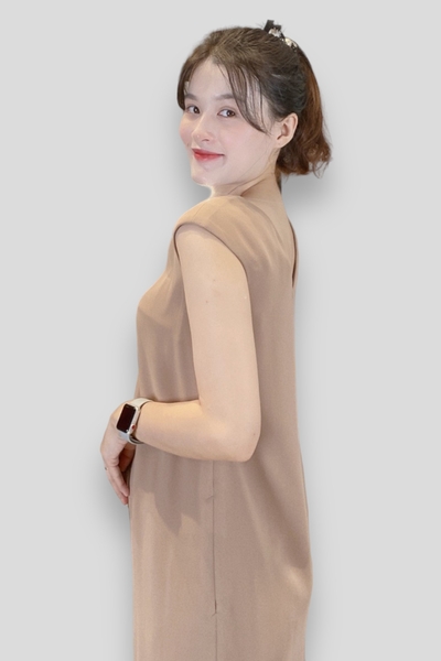 Đầm tunic+ CA cổ tròn xếp li tay de