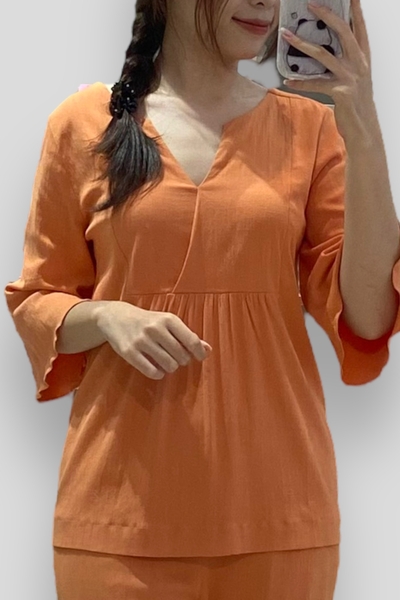 Áo rã đô cổ tròn xẻ V tay lỡ loe - cam