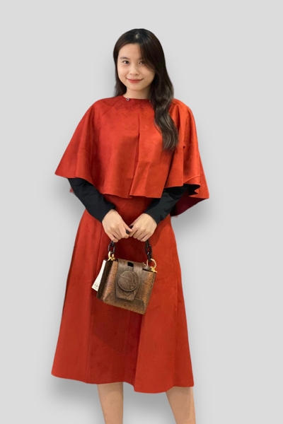 Váy da lộn lưng thun đen - ngói
