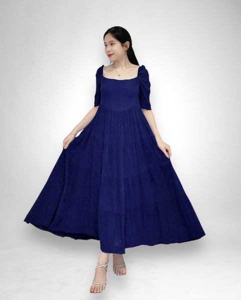 Đầm maxi cổ vuông tay ngắn 4 tầng bèo 2 lớp