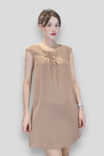 Đầm tunic+ CA cổ tròn xếp li tay de