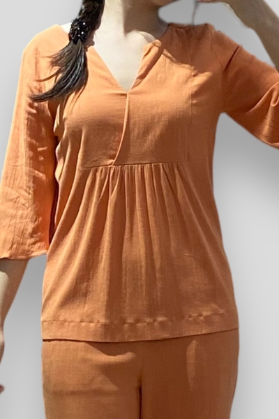 Áo rã đô cổ tròn xẻ V tay lỡ loe - cam