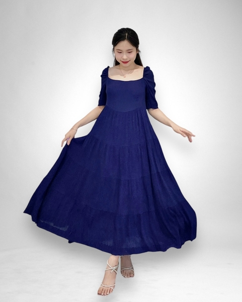 Đầm maxi cổ vuông tay ngắn 4 tầng bèo 2 lớp