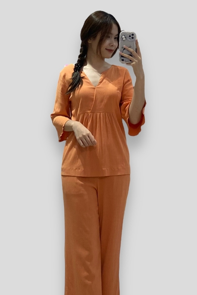 Áo rã đô cổ tròn xẻ V tay lỡ loe - cam