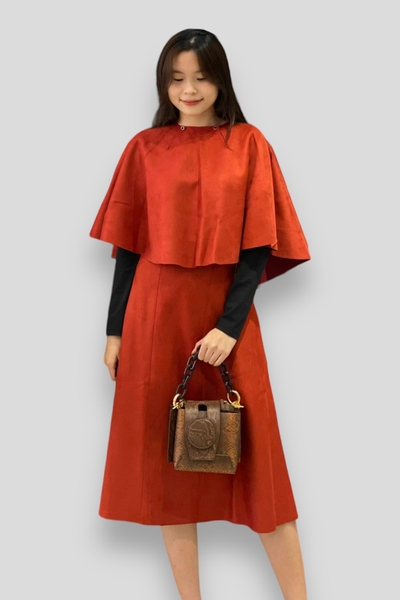 Váy midi xéo góc lưng thun đen - da lộn - ngói