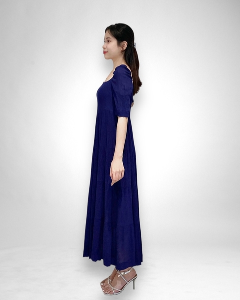 Đầm maxi cổ vuông tay ngắn 4 tầng bèo 2 lớp