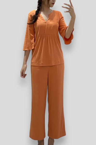 Áo rã đô cổ tròn xẻ V tay lỡ loe - cam