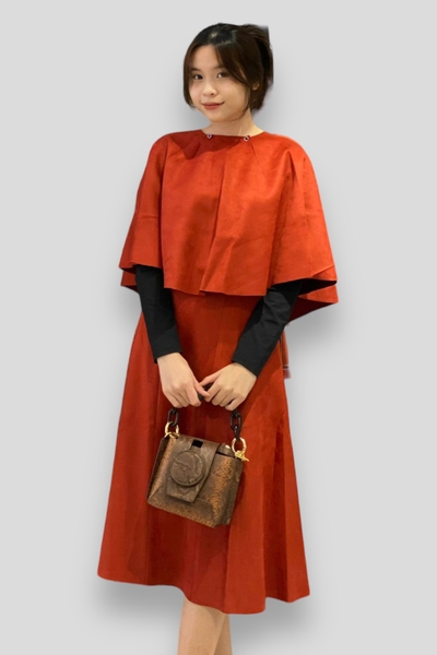 Váy midi xéo góc lưng thun đen - da lộn - ngói