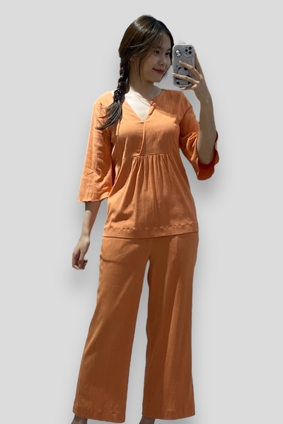 Áo rã đô cổ tròn xẻ V tay lỡ loe - cam