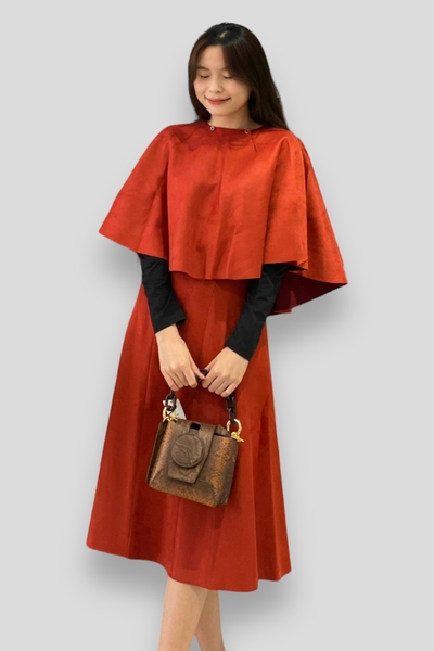 Váy midi xéo góc lưng thun đen - da lộn - ngói