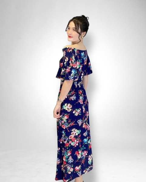 Đầm maxi trễ vai tay ngắn thun
